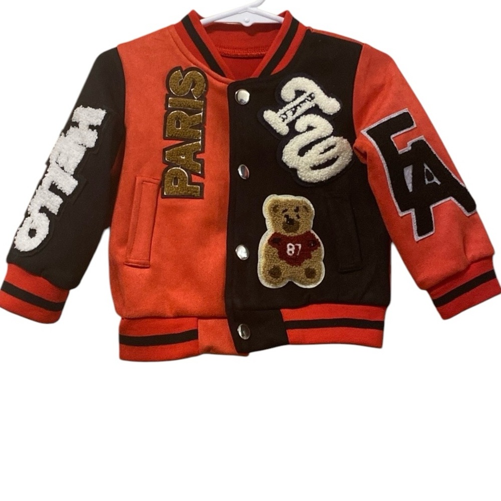 New red soft Fashion varsity snap button jacket Size 9-12 months infants
